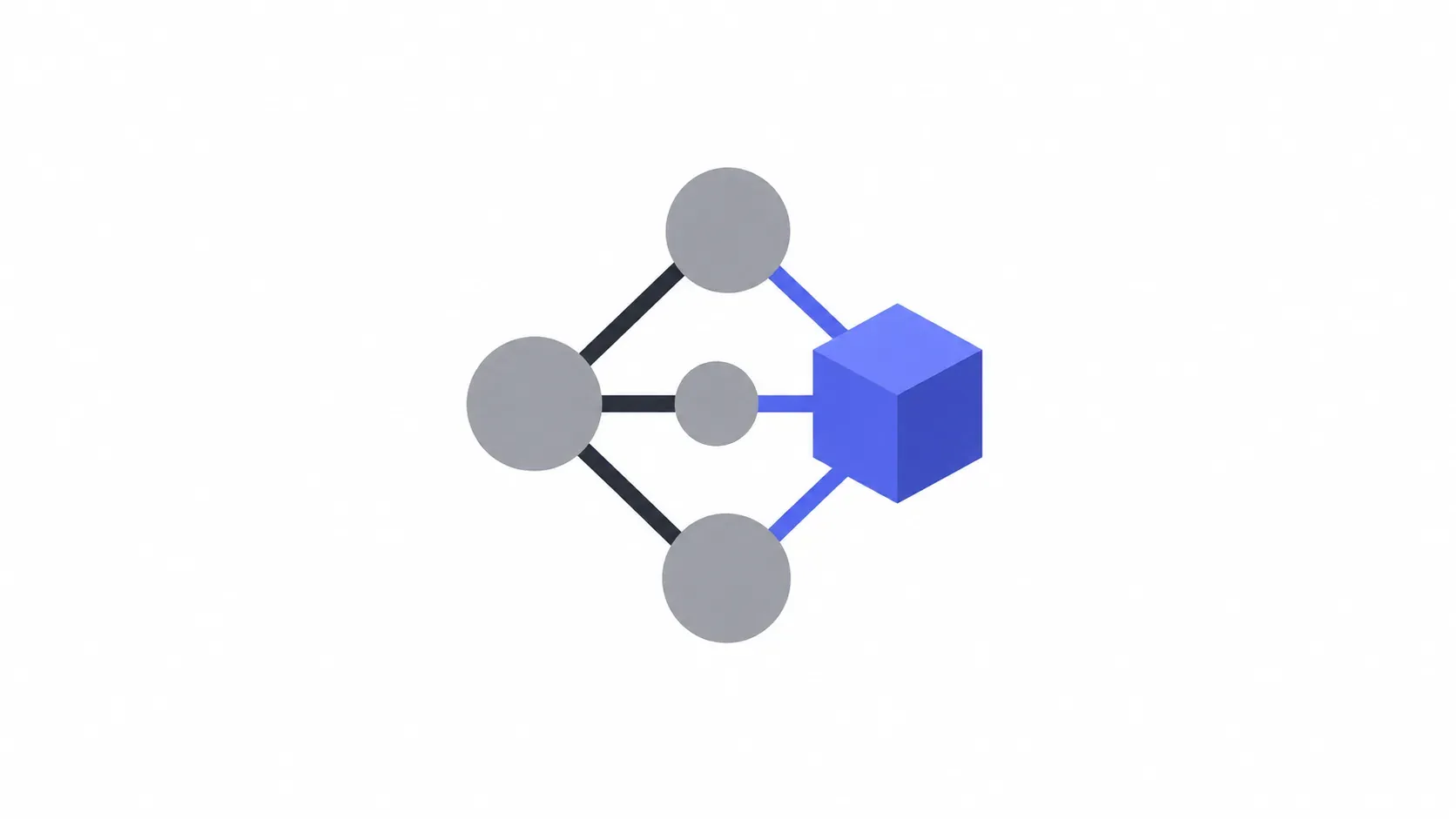 A network of grey nodes connected to a blue cube, representing application settlement on Ethereum.